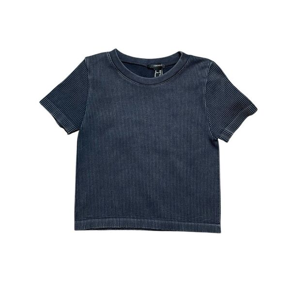 FOREVER 21 Ribbed Short Sleeve Shirt Black/Gray Size Small / Size Medium - Picture 1 of 4